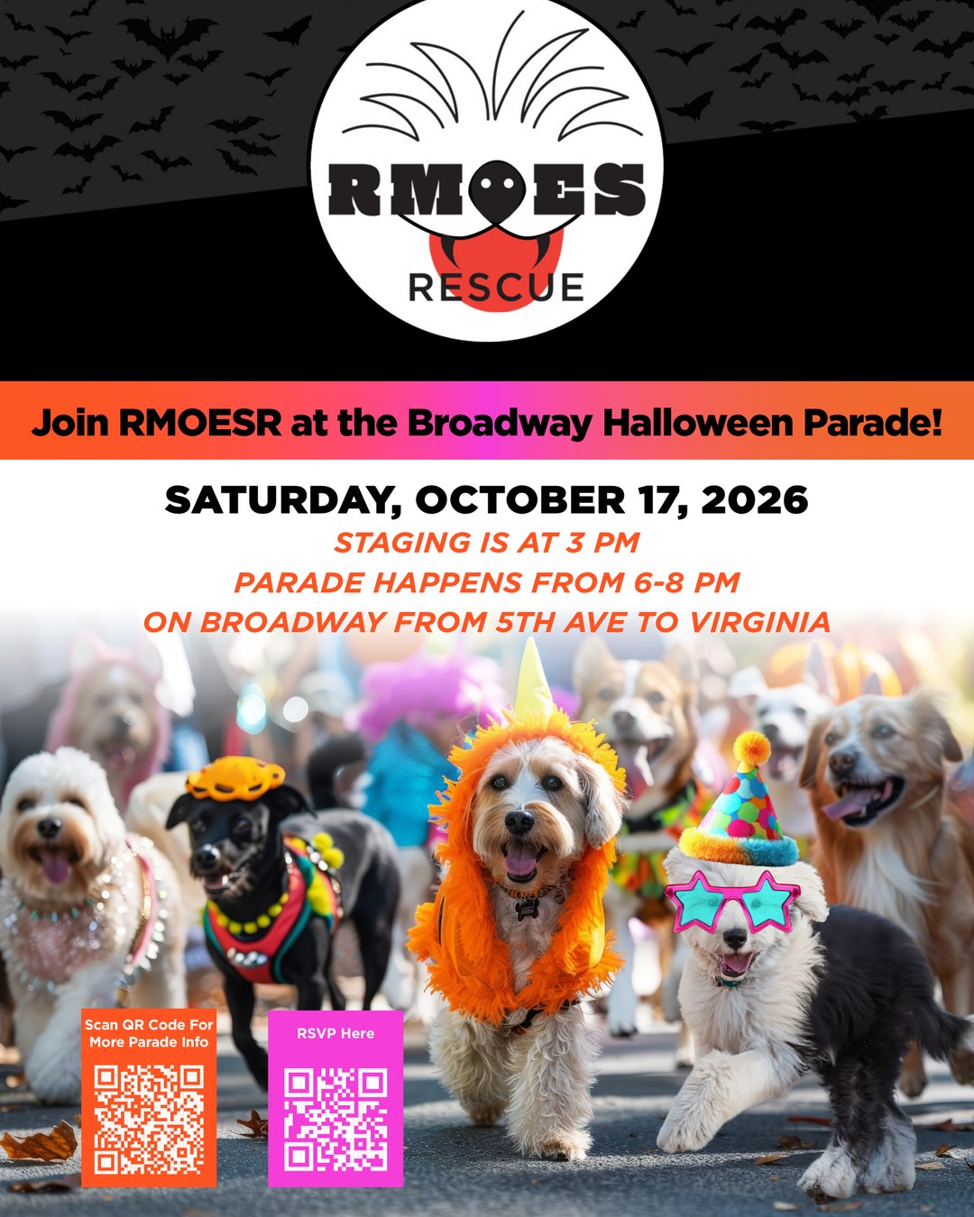 Flyer: Join RMOESR at the Broadway Halloween Parade, Saturday, October 17, 2026
